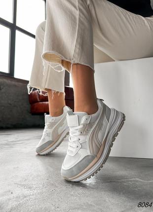 🔥кросівки жіночі loid білі + беж + сірий екошкіра