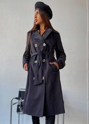 Плащ - тренч из коттона бежевый черный оливковый светлый беж  двубортный на пуговицах с поясом с подкладкой средней длины лёгкое пальто миди коттон