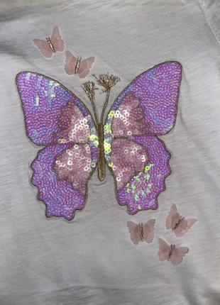 Невероятная белоснежная хлопковая футболка с нежными бабочками для девочки 4/6р h&amp;m3 фото