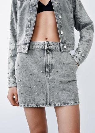 Джинсовая мини юбка серая zara new