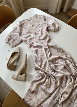 Міді сукня квітковий принт розмір xs-s плаття атлас шовк платье максі1 фото