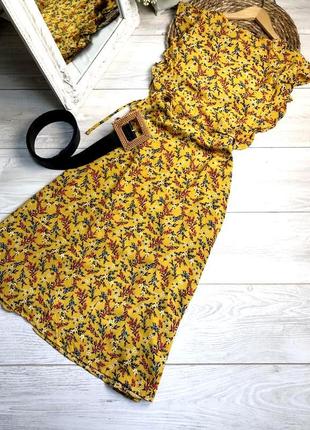 Штапельное платье сарафан с поясом в цветочный принт длины миди от f&f3 фото