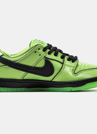 Женские кроссовки nike sb dunk low x powerpuff girls green black найк найк зеленого с черными цветами3 фото