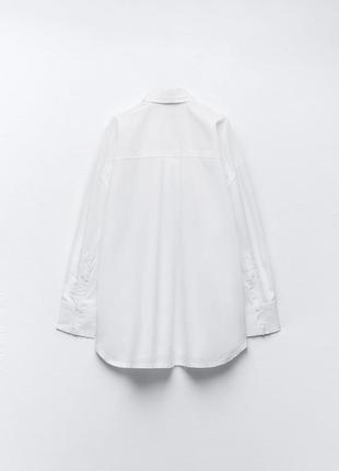 Довга біла сорочка з попліну zara, базова поплінова сорочка оверсайз9 фото