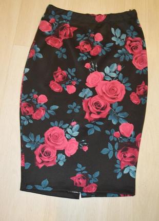 Новая трикотажная юбка-карандаш с цветочным принтом2 фото