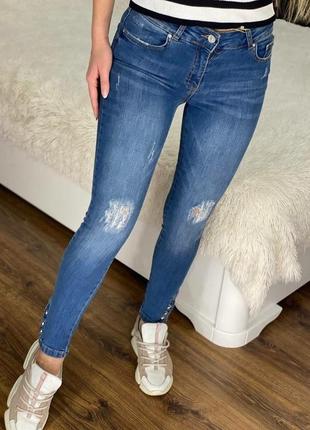 Распродажа 🏷 турецкие джинсы скинни на средней талии с декором1 фото