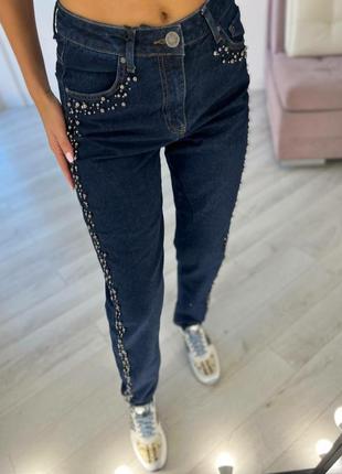 Распродажа 🏷 турецкие джинсы мом на высокой талии с декором1 фото