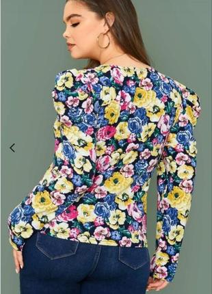 Брендовая блуза лонгслив shein цветы этикетка3 фото