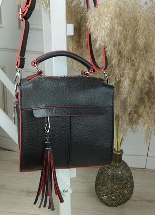 Женский шикарный и качественный рюкзак сумка для девушек из эко кожи черная с красным3 фото