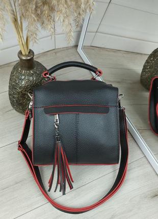 Женский шикарный и качественный рюкзак сумка для девушек из эко кожи черная с красным5 фото
