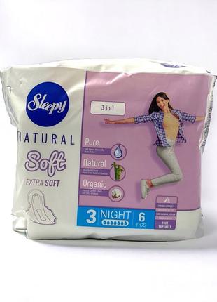 Прокладки sleepy natural soft №3 night ночные 7 капель 6 шт