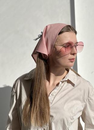 Женская косынка з бантиками из льна d.hats розовая