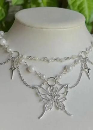 Намисто з метеликом y2k перлини