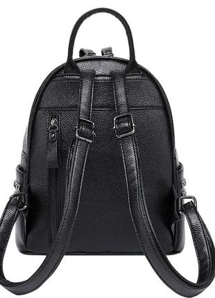 Женский городской мини рюкзак классический черный из экокожи. качественный маленький рюкзачок эко кожа7 фото