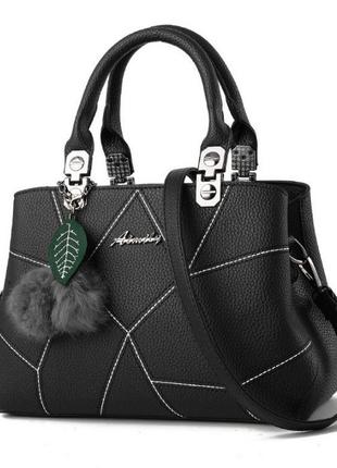 Модная женская сумка с брелком шариком, женская сумочка на плечо с меховой подвеской2 фото