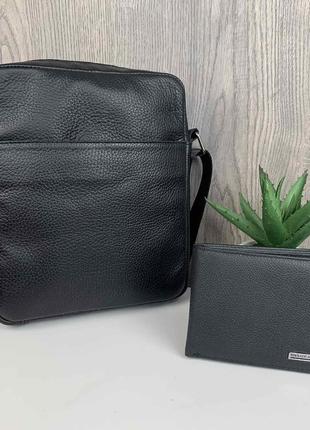 Мужская кожаная сумка планшетка + кошелек из натуральной кожи набор, подарочный комплект для мужчины1 фото