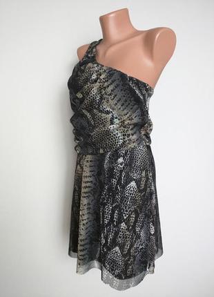 Платье на одно плечо,верх с драпировкой в змеиный принт topshop 10(38)4 фото