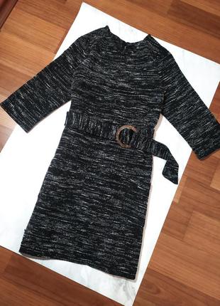 Платье теплое демисезонное с поясом / укороченный рукав / платье туника меланж / удлиненная кофта5 фото