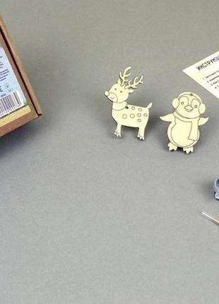 *набір для творчості "розпис акриловими фарбами "новорічні іграшки-олень і пінгвін"3 фото