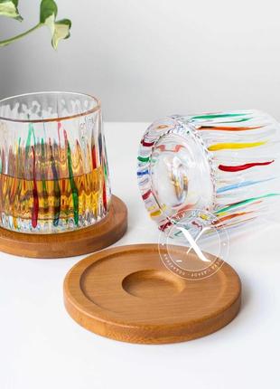 Склянка-доф для віскі з дерев'яною підставкою, 250 мл дзига, що обертається3 фото