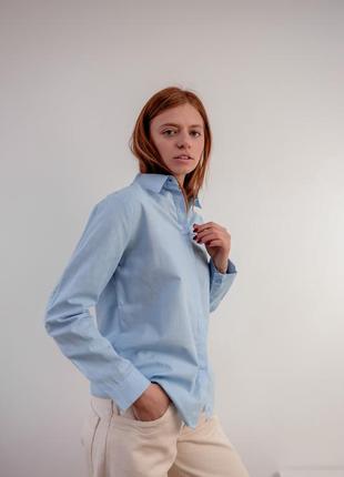 Базова блакитна сорочка із бавовни6 фото