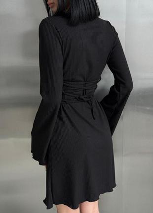Универсальное платье из трикотажа в рубчик 💛 с завязками на спине, хорошая эластичность3 фото