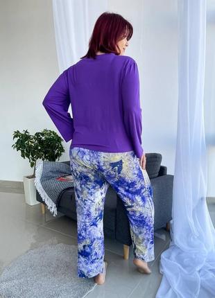 Женская хлопковая пижама фиолетовая кофта и штаны батал4 фото