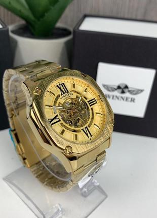 Качественные мужские механические часы winner gmt-1159 gold золото,наручные часы виннер скелетон 20229 фото