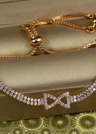 Браслет xuping jewelry регульований дві доріжки з бантиком на бігунку золотистий
