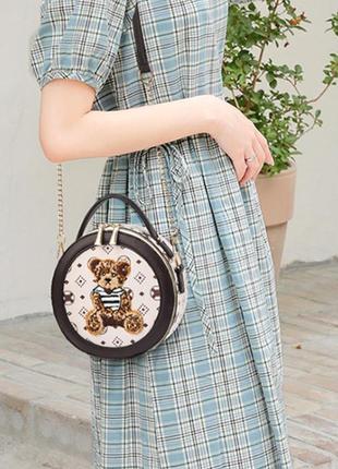 Круглая детская мини сумочка с мишкой, сумка для девочек с медведем9 фото