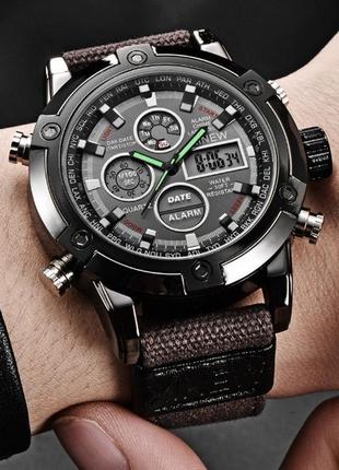 Армійський чоловічий наручний годинник на тканинному ремінці, міцний військовий годинник із підсвіткою секундоміром будильник5 фото