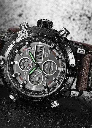 Армійський чоловічий наручний годинник на тканинному ремінці, міцний військовий годинник із підсвіткою секундоміром будильник2 фото