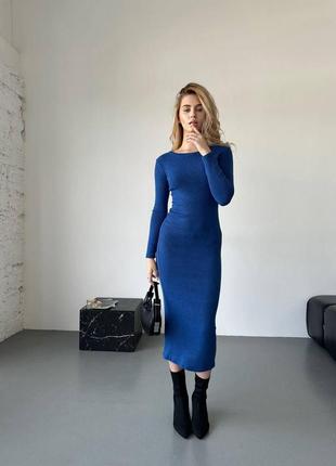 Синя сукня з зав‘язками на спині рубчик розмір - 42-44, 44-46