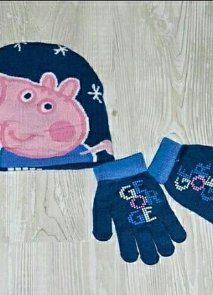Шапка і рукавиці свинка пеппа, джорж 2-4 роки.