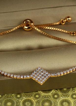 Браслет xuping jewelry регулируемый дорожка с ромбом на бегунке золотистый1 фото