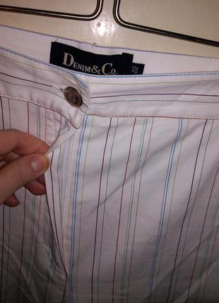 Стрейч,білі,укорочені,звужені,літні брюки-джинси,в різнокольорову смужку,німеччина5 фото