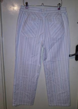 Стрейч,белые,укороченные,зауженные,летние брюки-джинсы,в разноцветную полоску,германия2 фото