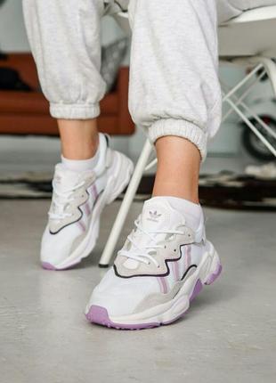 Шикарные кроссовки adidas ozweego white & violet lilac кросівки