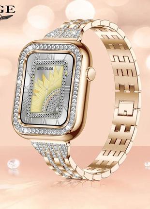 Женские сенсорные умные смарт часы smart watch lg551 золотистые. фитнес браслет трекер с тонометром