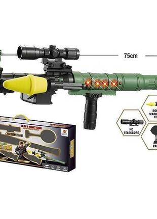 Гранатомет іграшковий ht 579 звук, підсвічування, оптичний приціл, 3 пластикові снаряди, м'який снаряд