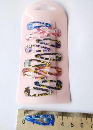 Заколка хлопавка  для волосся  металева кольорова. довжина 3 см. ціна за 10 шт.