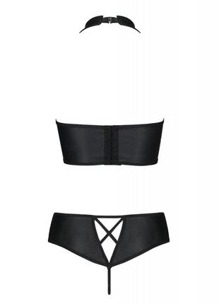 Комплект из эко-кожи nancy bikini black 4xl/5xl - passion, бра и трусики с имитацией шнуровки feromon4 фото