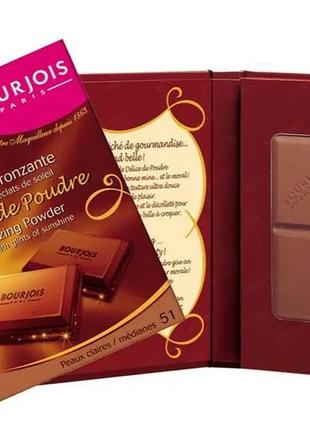 Пудра для лица bourjois delice de poudre bronzing powder 51 - peaux claires/medianes (золотисто-коричневый)4 фото