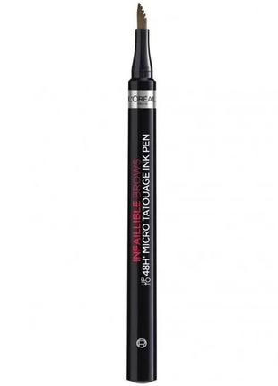 Фломастер для бровей l'oreal paris infaillible brows 24h micro tatouage ink pen 1.0 - ebony3 фото