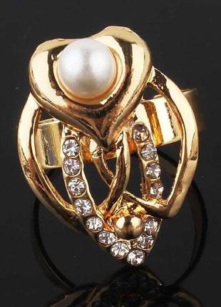Красивое золотистое кольцо с бусиной в стразах, безразмерное, новое! арт. 2463