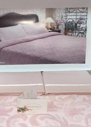 Двоспальний євро комплект – tivolyo home baroc pink + махрове покривало2 фото