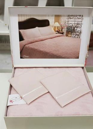 Двоспальний євро комплект – tivolyo home baroc pink + махрове покривало3 фото