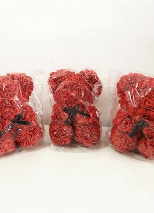 Кращий подарунок: ведмедик з штучних 3d троянд 25 см. колір: червоний1 фото