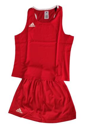 Женская форма для занятий боксом olympic woman шорты-юбка + майка | красная | adidas adiaiba20tw adiaiba20skw
