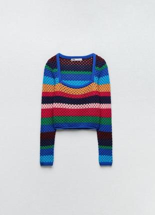 В’язана кольорова кофта zara топ з квадратним вирізом джемпер светр
